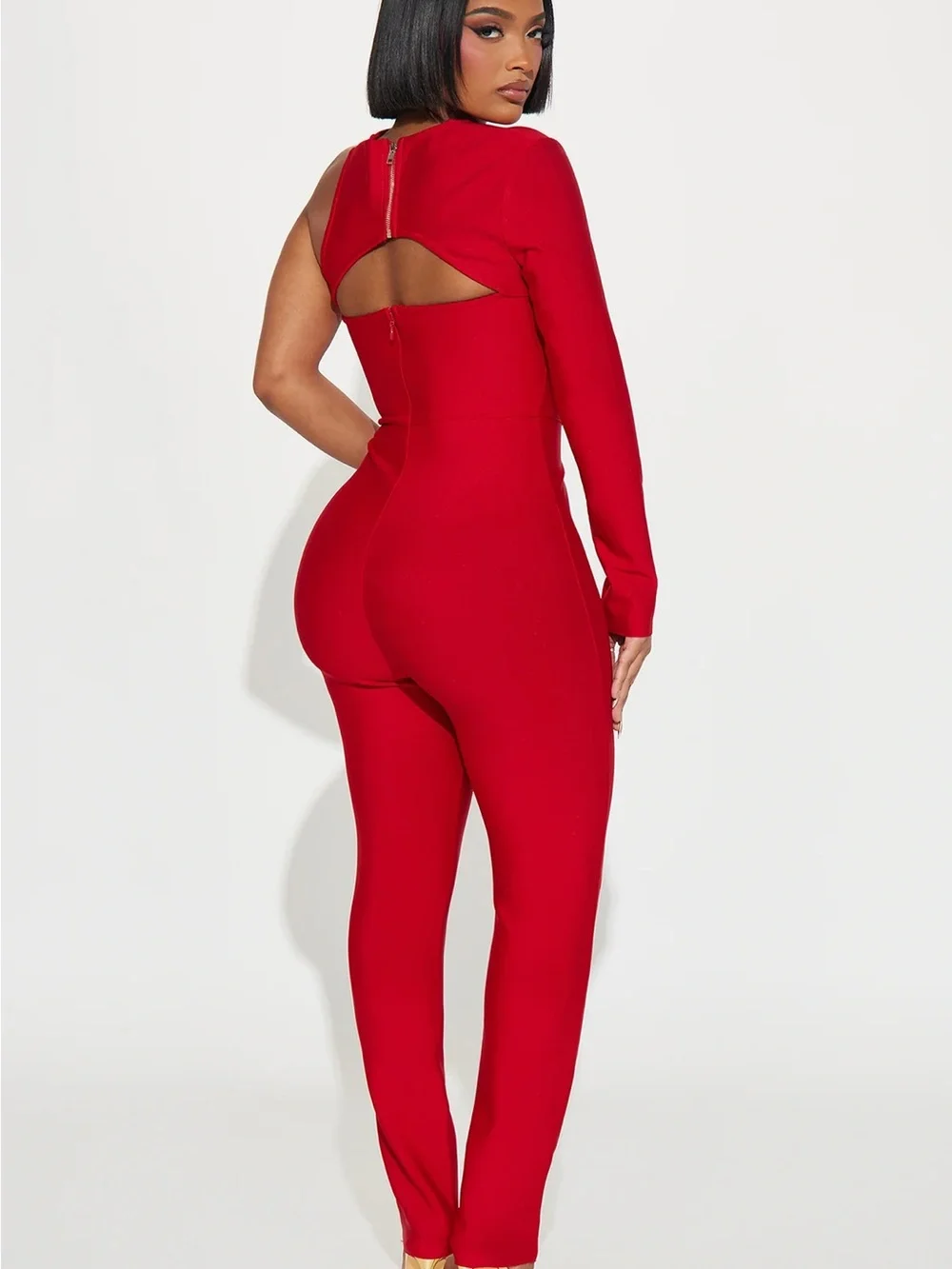 Fashion Nova Red Asymmetric One-Sleeve Jumpsuit - Picture 3 of 3
